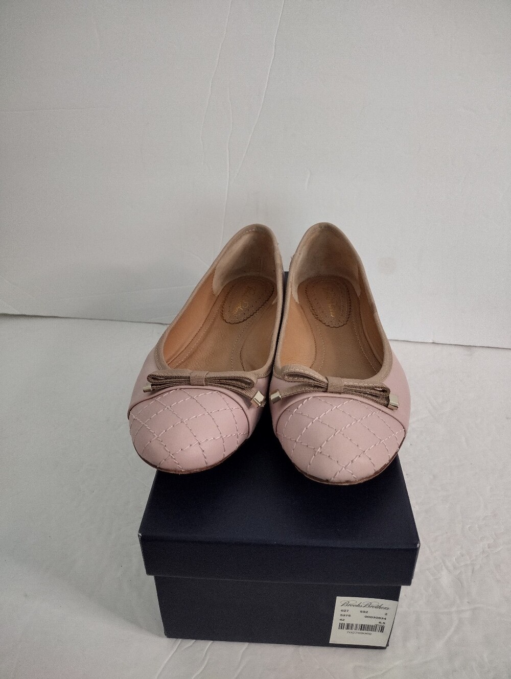 Brooks Brothers Pink Ballet Flats 6.5 Quilted Leather Cap Toe Bow Balletcore - Picture 2 of 8